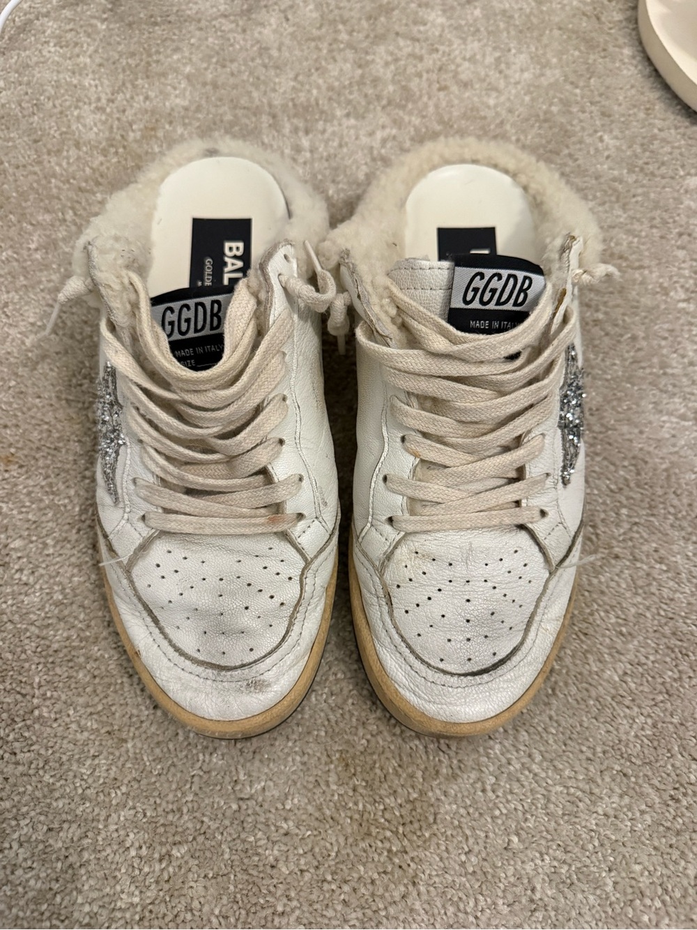 Golden Goose White and Silver Star Shearling-Lined Sneakers